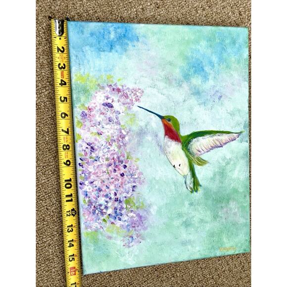 Art original Acrylic Canvas painting 12 X 16 "Hummingbird Flight” Unframed - Picture 5 of 6